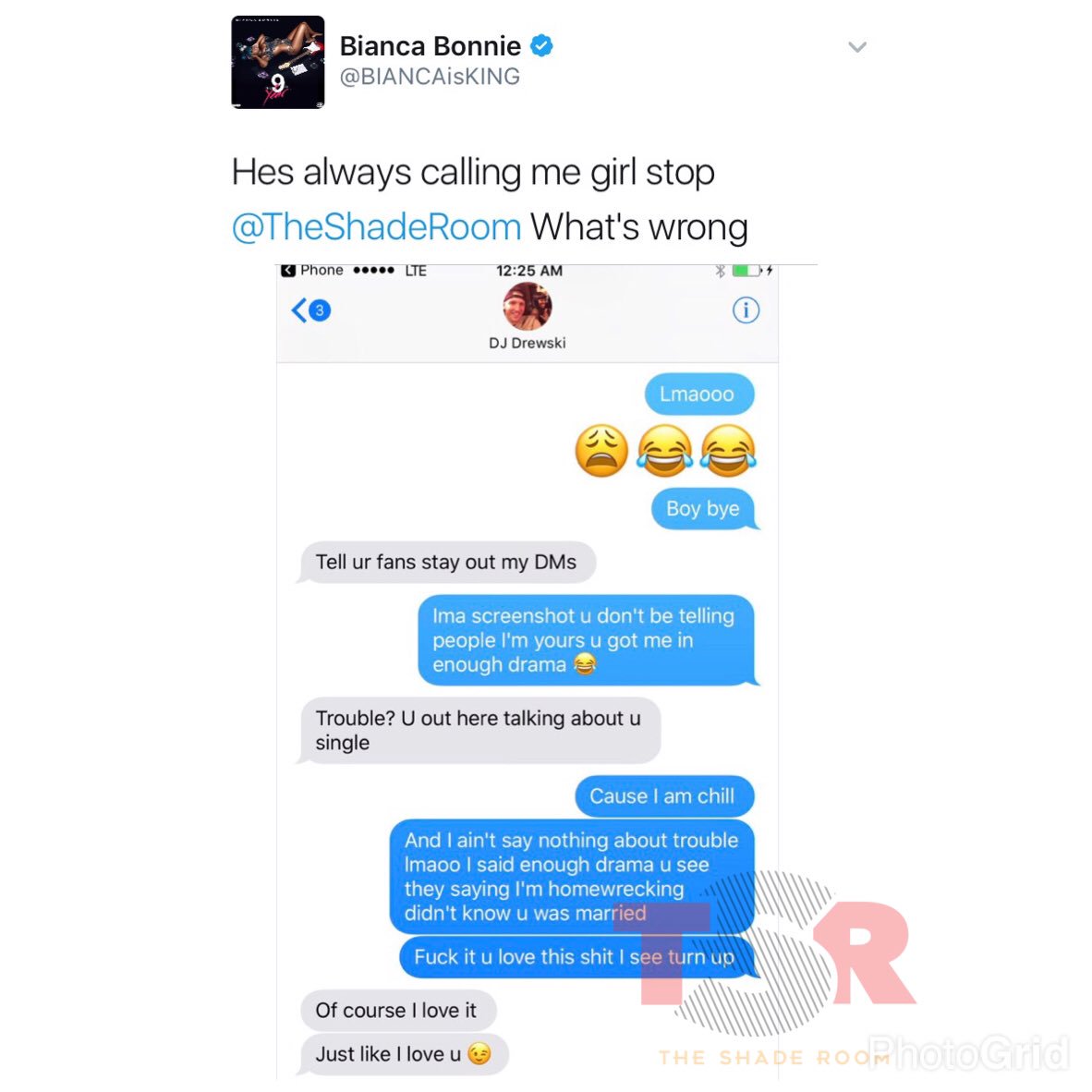 TheShadeRoom's tweet photo. Looks like #SkyLandish needs to check #DJDrewski instead of #Bianca 😩 https://t.co/JxAIdnjzYi