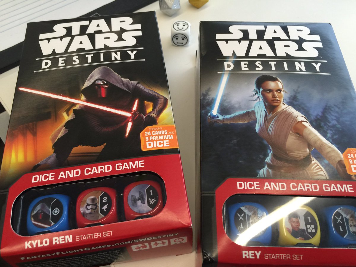 40kbasement's tweet photo. Played a demo game of #StarWarsDestiny at lunch today w #NeilFromWork. Fun fast game, dice are amazing but not sure about collectible aspect https://t.co/EPUgY9ur9y