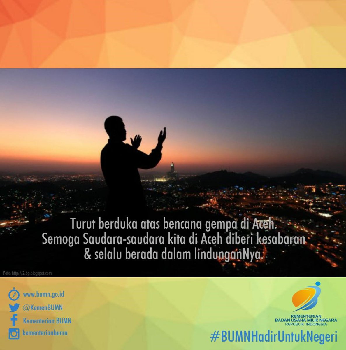 bumn_idn's tweet image. Kementerian BUMN turut berduka atas bencana gempa 6,4 SR di Kabupaten Pidie Jaya, Aceh. Semoga saudara-saudara kita selalu dlm lindunganNya.