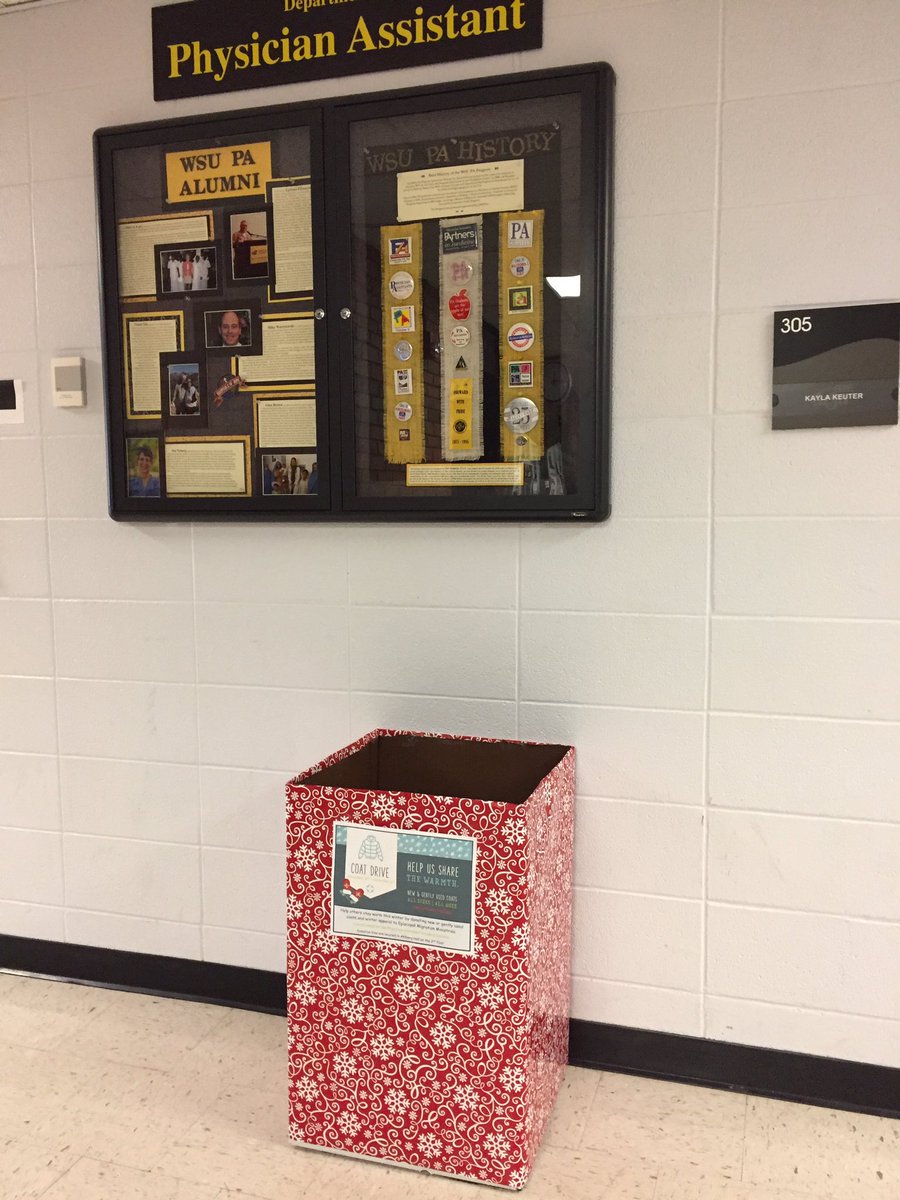 #WSU #PAclassOf2018 is having a #coatdrive drop coats in the bins in Ahlberg Hall. #donatetoday #ShareTheWarmth