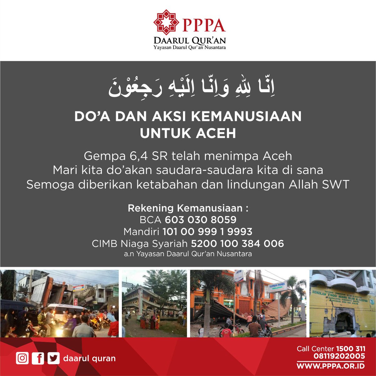 Daarul_Quran's tweet photo. Aceh Darussalam diguncang gempa 6,4 SR, tim SIGAB langsung menuju lokasi
https://t.co/D6Gwgjlcoy
#PrayForPidieJaya #SIGAB https://t.co/4wv1COf9pT