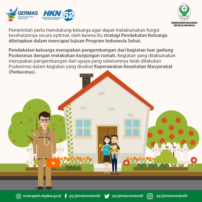 Kemenkes RI ‏@KemenkesRI Puskesmas tidak hanya menyelenggarakan pelayanan kesehatan di dalam gedung tetapi mengunjungi keluarga diwilayah kerjanya
