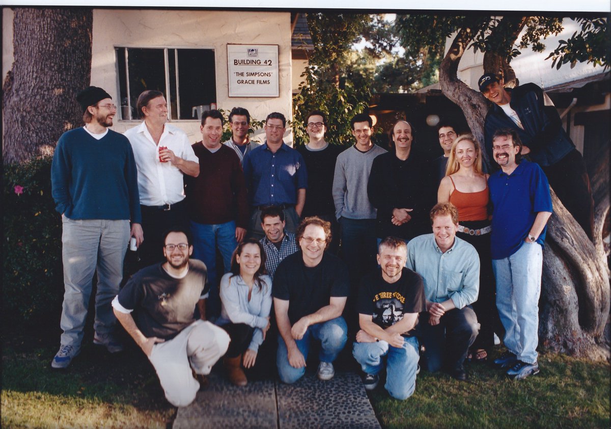 .<a href="/TheSimpsons/">The Simpsons</a> #TheSimpsons600 - My favorite pic by <a href="/markk1914/">mark kirkland</a> .  A rare Simpsons writing staff portrait with <a href="/JJSwartzwelder/">John Swartzwelder</a>.