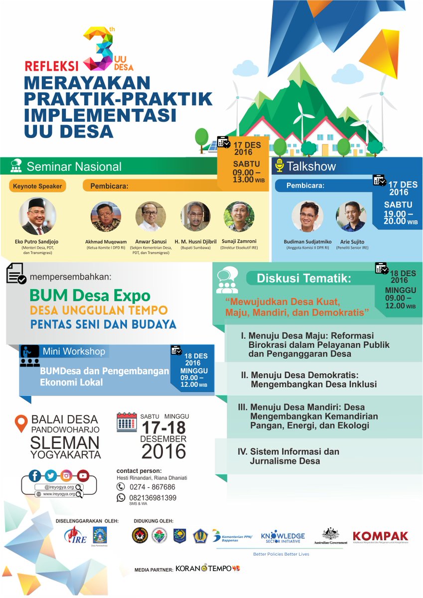 Brsma Pak <a href="/EkoSandjojo/">Eko P. Sandjojo</a> <a href="/menteridesa/">Menteri Desa</a> <a href="/anwsanusi/">Anwar Sanusi</a> <a href="/AkhmadMuqowam/">Akhmad Muqowam</a> <a href="/budimandjatmiko/">Budiman Sudjatmiko (IG: kelasinspirasibudiman)</a> <a href="/ariesujito_UGM/">ariesujito UGM</a> <a href="/korantempo/">Koran Tempo</a> #refleksi3thUUDesa <a href="/yandozakaria/">Yando Zakaria</a>