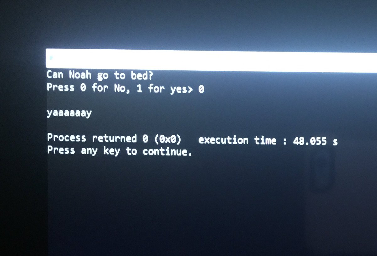 Noah wrote a code on his computer to tell Sarah and I to get out of his room so he could sleep before his exam