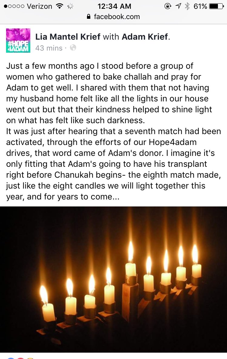 Stunning words from the wife of <a href="/Hope_4_Adam/">Hope 4 Adam</a> We came together &amp; never gave up hope #happychanukah #hope4adam