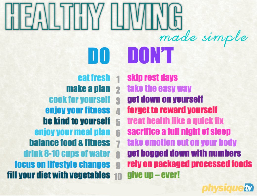 Healthy living is simpler than you think. Just follow these DO's and DON'Ts and you'll be on your way to healthy in no time. #PhysiqueTV #TV