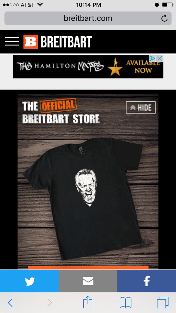 jyang54321's tweet photo. @HamiltonMusical did you know #HamiltonMixtape Adsense ad is on racist site Breitbart? Pls block / @slpng_giants https://t.co/XAOmAI85P1