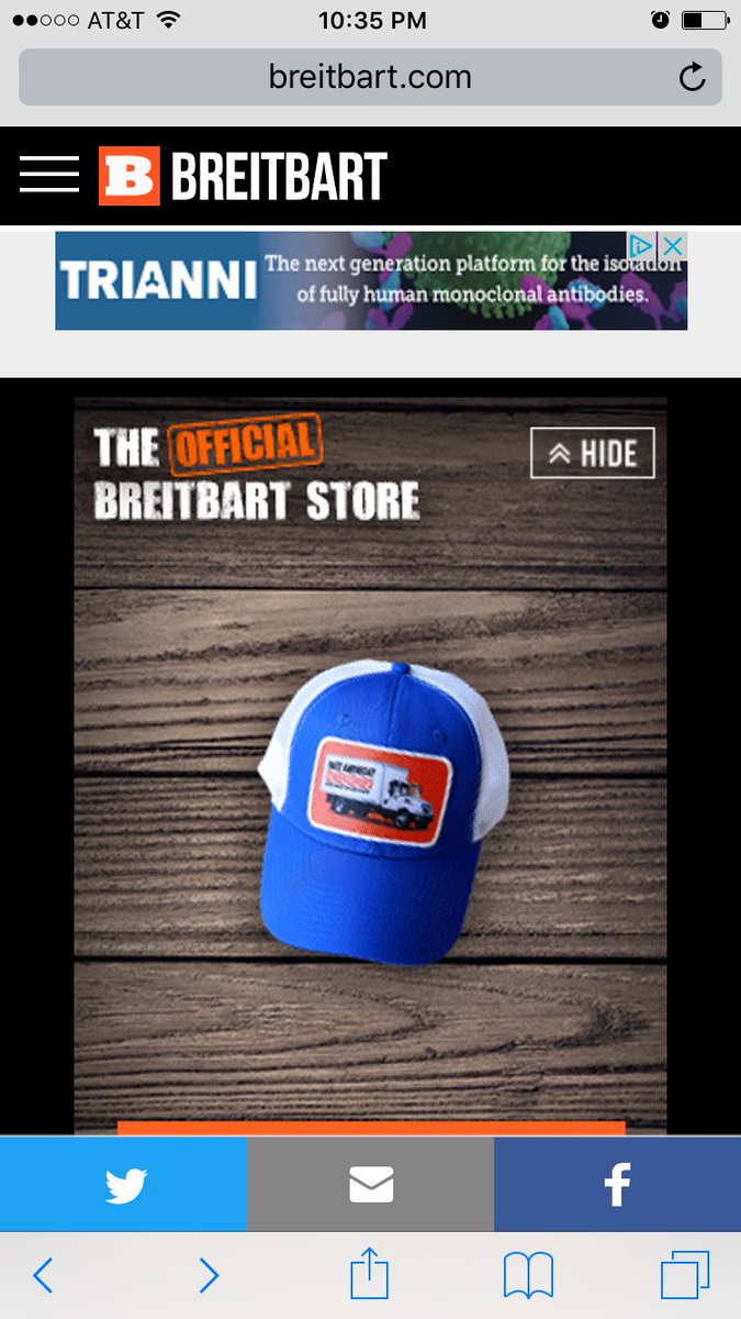 jyang54321's tweet photo. @Trianni_mAb Your AdSense ad is on racist, misogynist, 'alt-right' propagandist Breitbart. Pls block / @slpng_giants https://t.co/MhdHHI2dih
