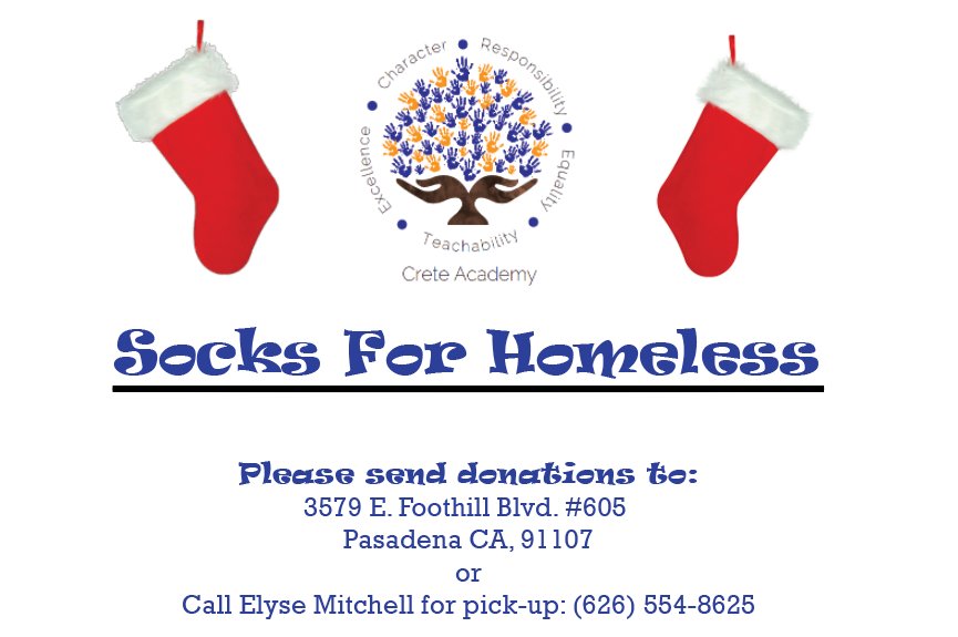 Donate to our Socks for the Homeless Event. Our mission is to help the people of Skid Row stay warm during the cold winter. --Team Crete