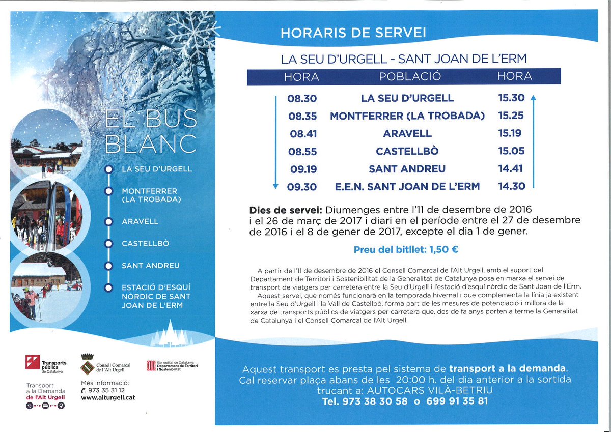alturgelltur's tweet photo. La neu a #alturgell més a prop que mai, a partir del 8 desembre #Busblanc a @santjoandelermm i fins al 26 de març https://t.co/dNVvlTnm0f