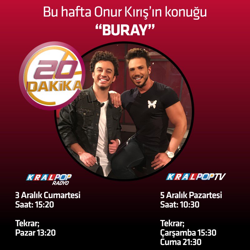 توییتر \ Kral Pop در توییتر: «Kral Pop Tv'de Dakika'nın bu hafta ki konuğu Buray... @Buraymusic @OnurKIRIS #kralmuzik https://t.co/VKjBvvZpQA»