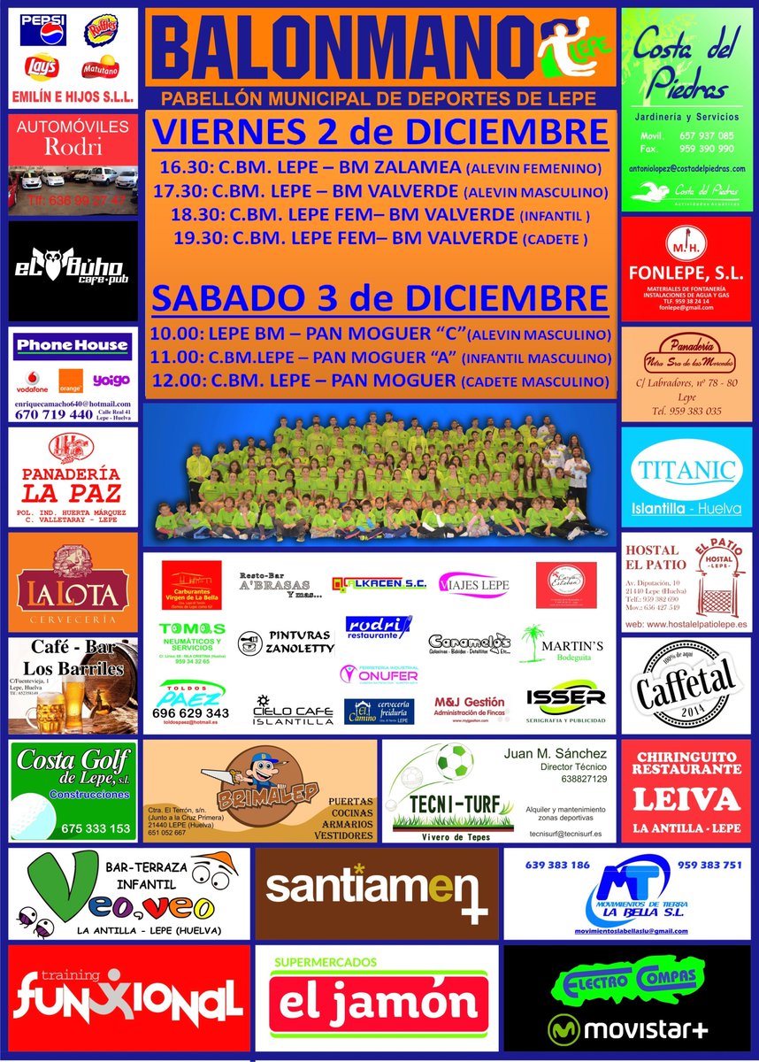 Club Balonmano Lepe (@cbm_lepe) on Twitter photo Partidos en casa de este fin de semana. También juegan fuera de casa equipos en <a href="/CBMPAN/">PAN Moguer</a> y <a href="/BmValverde/">Balonmano Valverde</a> Partidos en casa de este fin de semana. También juegan fuera de casa equipos en <a href="/CBMPAN/">PAN Moguer</a> y <a href="/BmValverde/">Balonmano Valverde</a>