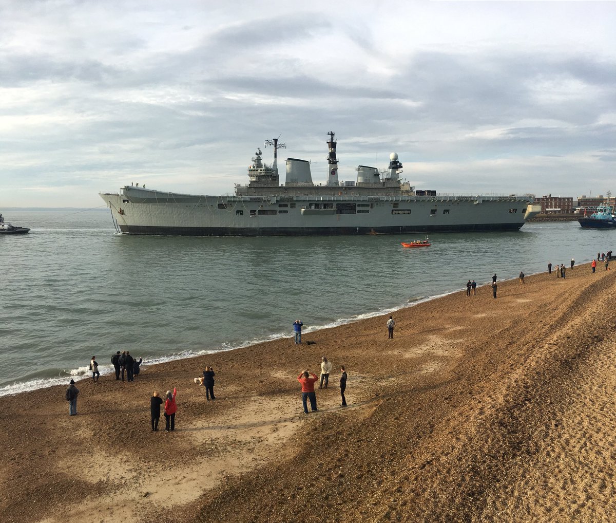 HMS Illustrious leaves Portsmouth for the final time.