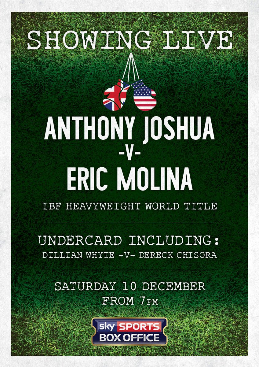 Live on Saturday we're showing the IBF Heavyweight fight @anthonyfjoshua v @TDBBoxing 
Full commentary &amp; big screen!
#boxing #anthonyjoshua