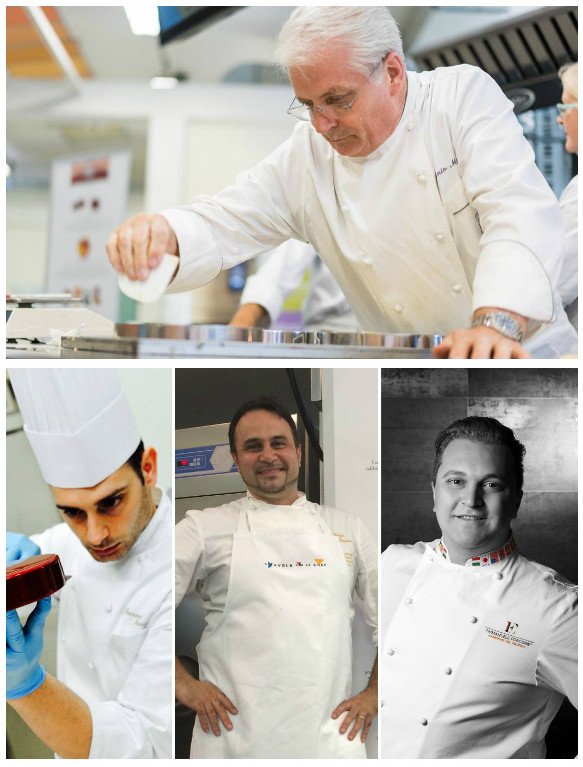 Boccia, Donatone e Forcone grandi maestri pasticceri guidati da #IginioMassari che hanno vinto la coppa del Mondo di Pasticceria nel 2015.
