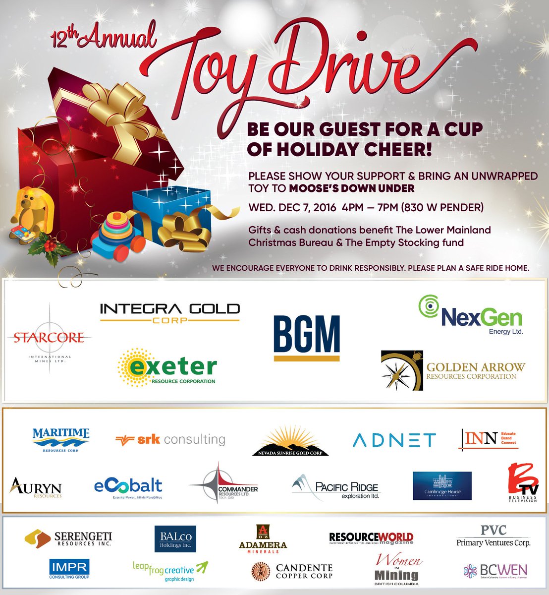 WarnChris's tweet image. Tonight's the night! Bring an unwrapped toy to @MoosesDownUnder &amp;amp; be our guest for a cup of cheer. #miningfortoys