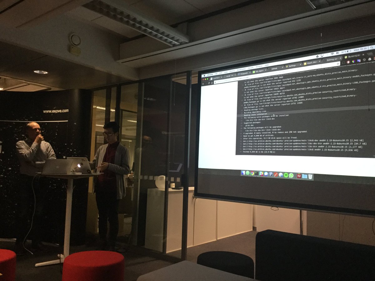 Helnode's tweet image. James from @maasfi demoing fully automated #nodejs #serverless testing &amp;amp; deployment process, from Github pull request with @travisci