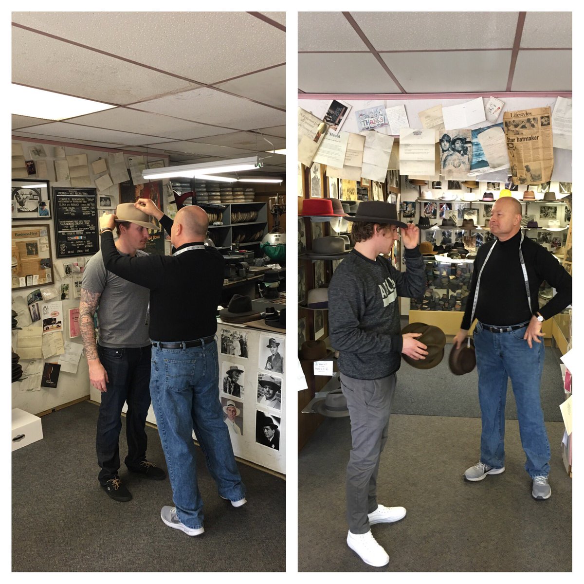 Nic Deslauriers and Tyler Ennis getting hats for "Casino For A Cause" to go along with our 1920's theme.Thanks Gary from "The Custom Hatter"