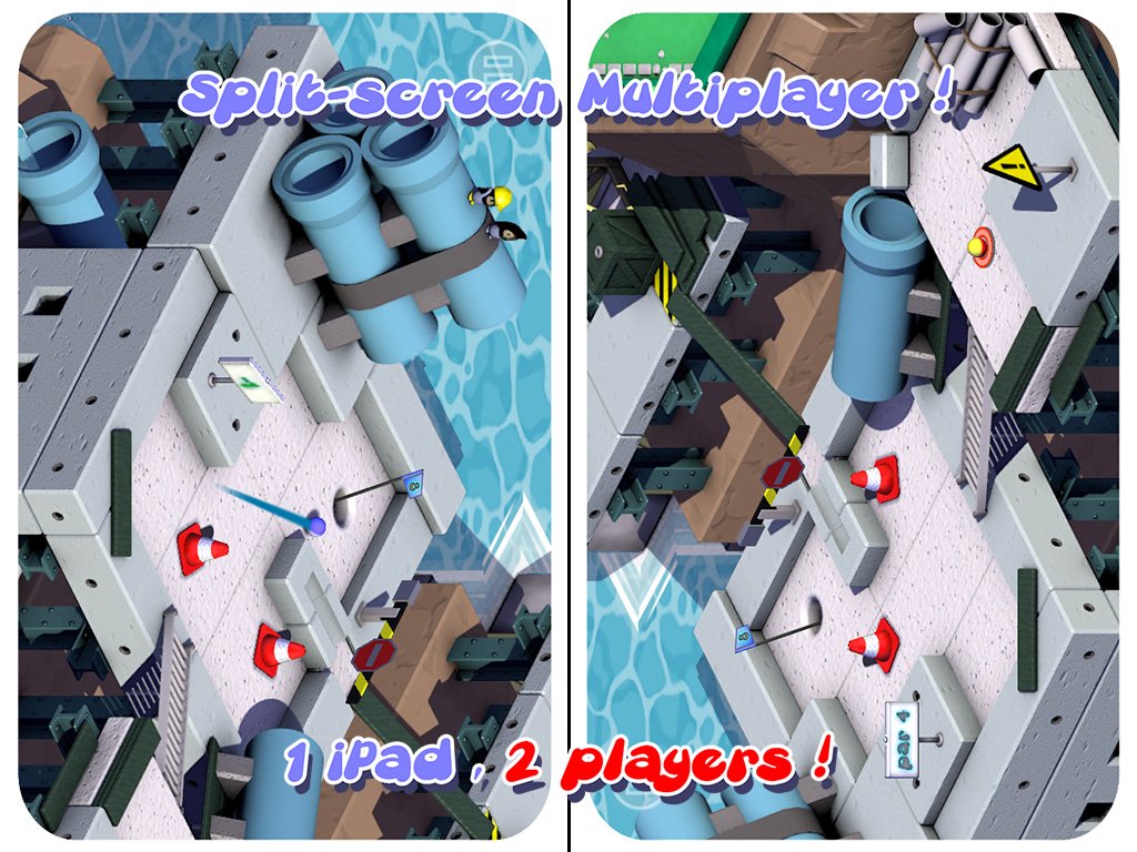 Did you know that minigolf balls like company? Enjoy split-screen multiplayer fun! One iPad, two players!