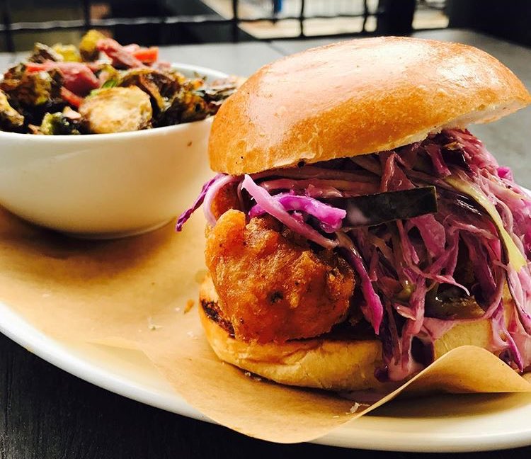 Crispy fish sandwich and brussel sprouts #itswhatsforlunch