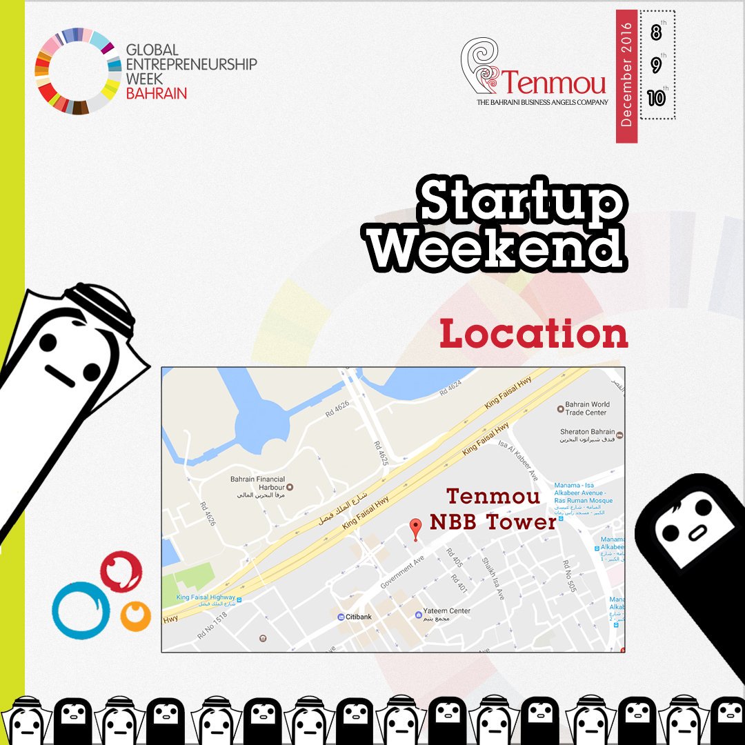 startupwkndbh's tweet photo. Startup Weekend 2016 is taking place at @tenmoubh Co-working space! Here's our location! #SWBahrain #Bahrain #startup https://t.co/DX4LAwOvc8