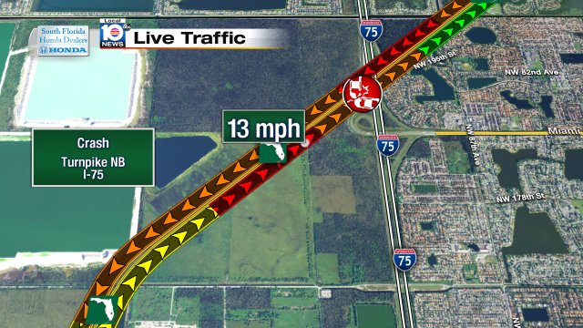 Crash on Turnpike NB approaching I-75 #traffic https://t.co/3LsMSF30Hz