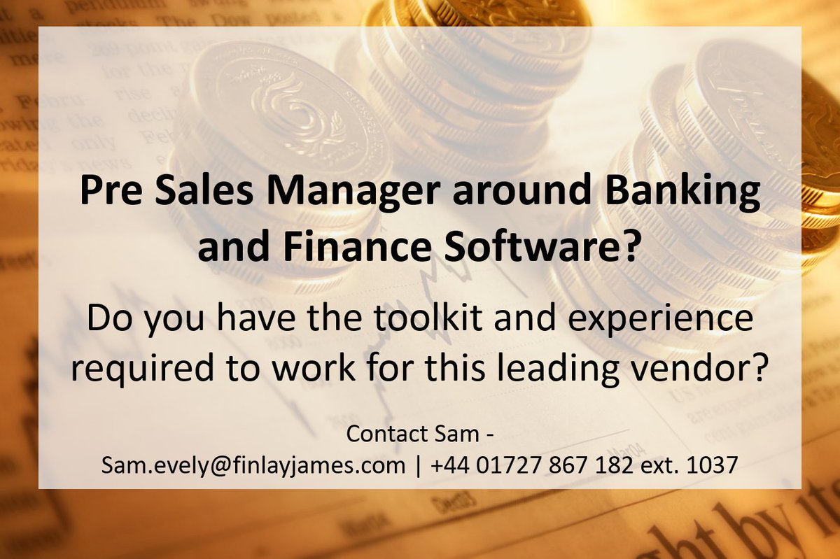 FinlayJamesLtd's tweet photo. #PreSales #Managerposition with a leading #FinTech vendor. Brilliant package & bonus. Interested? Contact Sam to find out more ... https://t.co/7du598JZDp