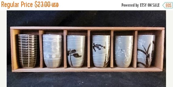 etsy.com/listing/221044… Saki Cups in Original Box #wiseteam #saki #ceramiccups #cups #setofsix #barware