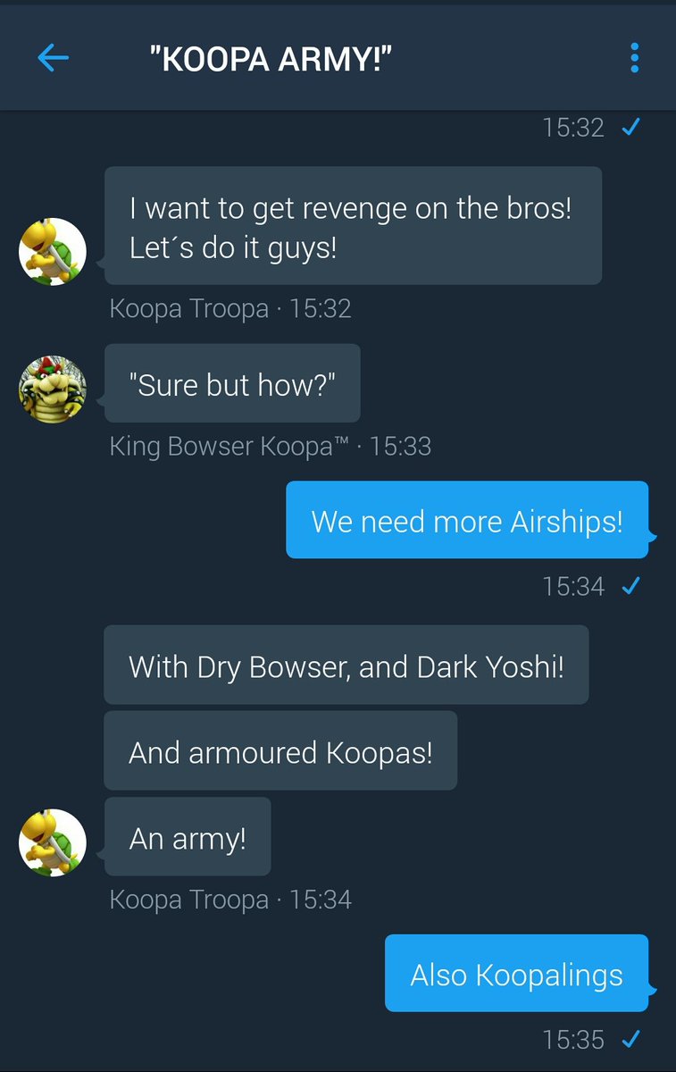 YourKingKoopa's tweet photo. @OveralldPlumber I think with our new Army we'll finally beat you, Mario! The princess will be mine! @Official_Bowser @super4mario2 https://t.co/DTEUFkH99Q