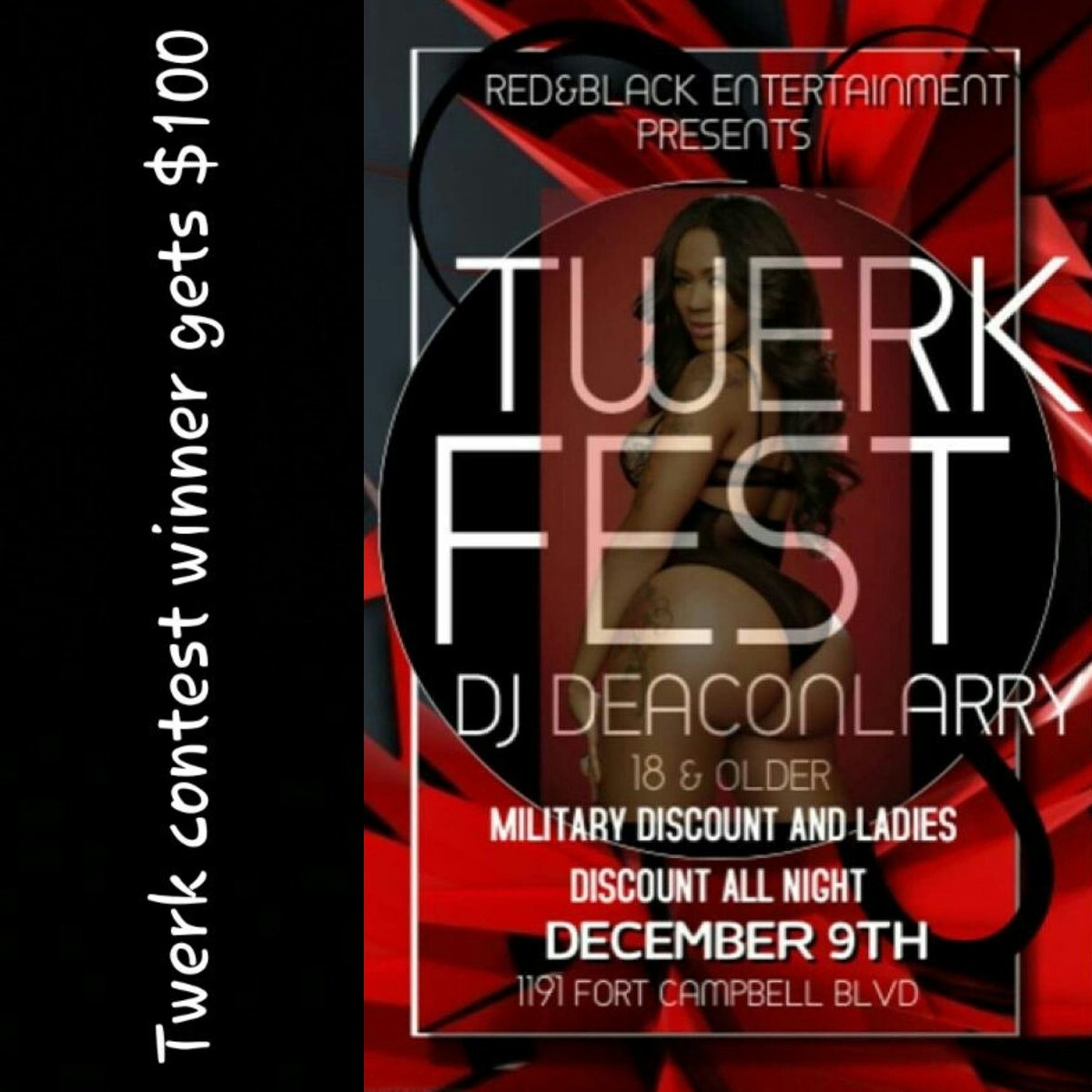Kaymua_'s tweet photo. 🔴⚫️ Presents Friday TwerkFest first 100 people will receive  a prize!! All of our turn ups be packed so try to get there early!! $100 prize https://t.co/XwQ43UvzkC