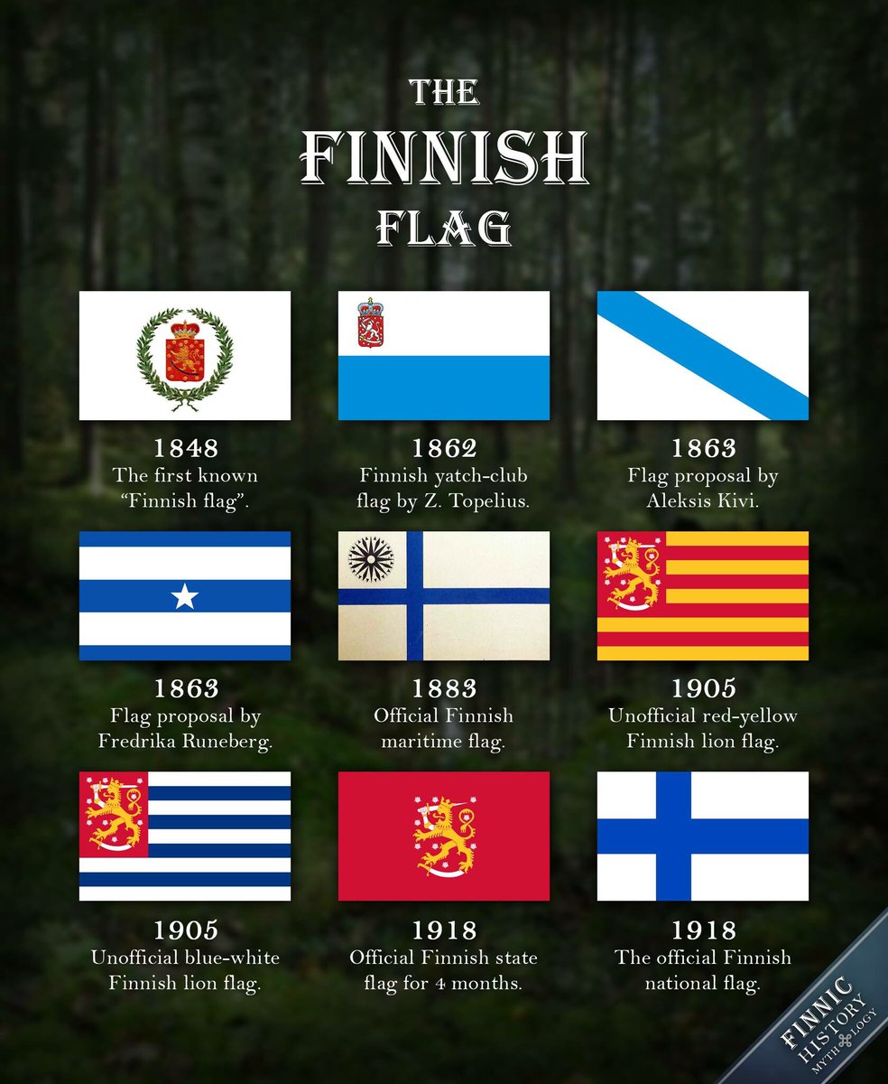HiekkaGraphics's tweet image. Suomi-lipun historiaa. Aleksis Kiven ehdotus oikealla yläkulmassa mielenkiintoinen. #suomi100 #suomi