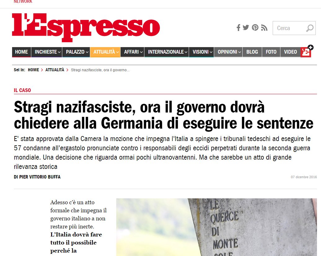 Approvata mozione #Stragi nazifasciste l'Italia deve chiedere alla Germania l'esecuzione delle sentenze <a href="/espressonline/">L'Espresso</a>