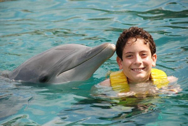 David_A96's tweet photo. PSA: today is going to be an amazing day for you. YOU CAN DO THIS. And to help you smile, here's little David being kissed by a dolphin. https://t.co/AePFJqyAQl