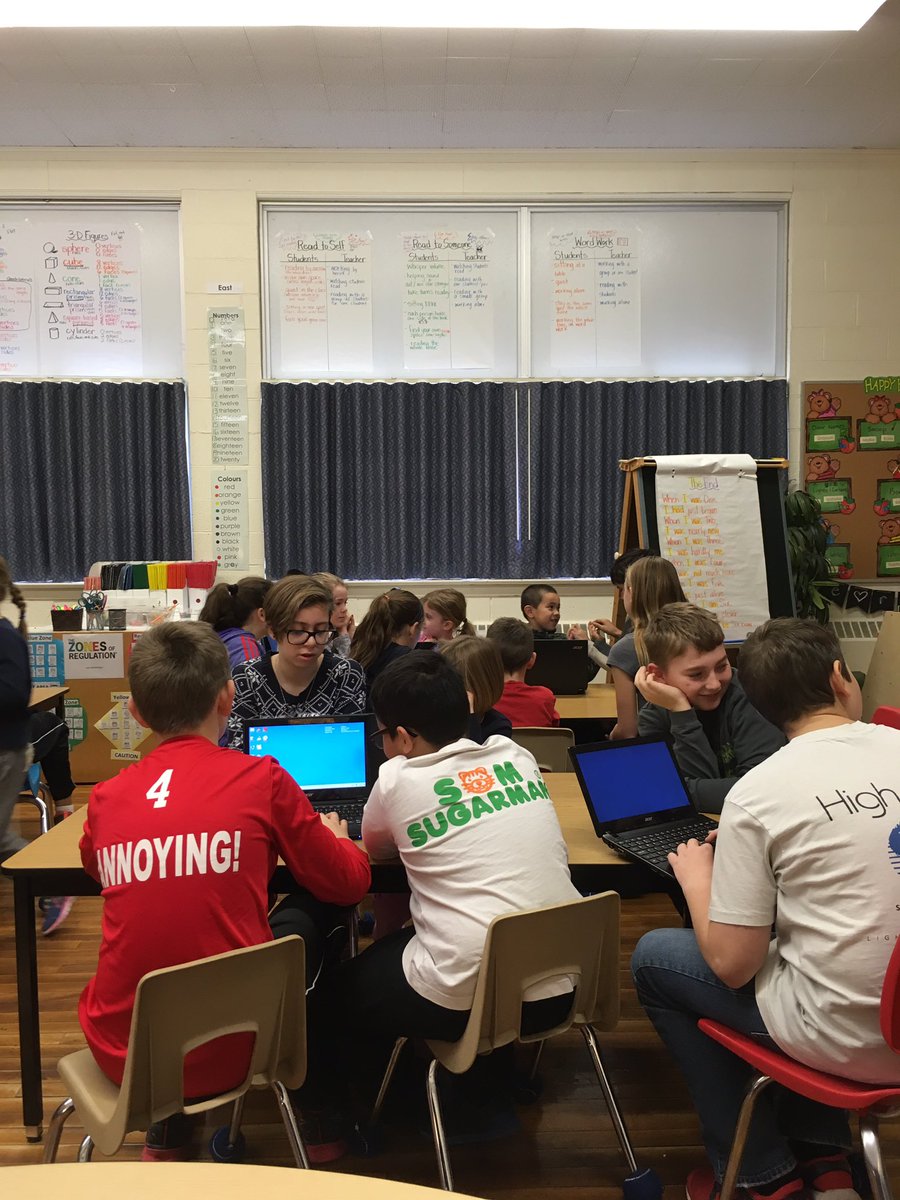 msabhansen's tweet photo. Grade 6 buddies teaching Ss about coding! #hourofcode @PortWellerPS @MrKSDyck https://t.co/QyMfHmCWFU