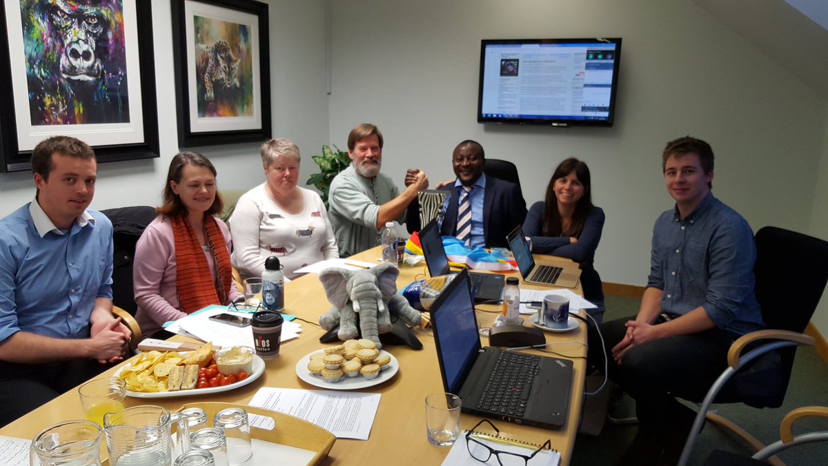 4Apes's tweet photo. #Ape Allies in UK are joined by #JohnKahekwa &amp; @ArchietheEle @BFFoundation HQ to plan next year's #Action4Apes #GardenersoftheForest! https://t.co/rRMvnUCnXZ