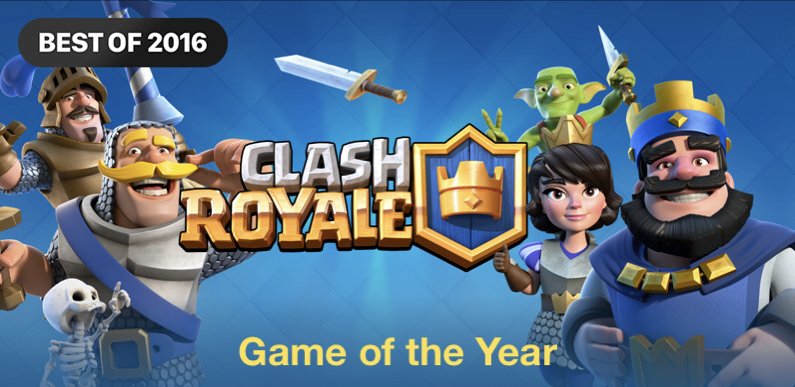 ClashRoyale's tweet photo. We're @AppStore's Game of the Year! 🎉 Thanks for an amazing 2016, everyone... Here's to an even better 2017! 🙌 https://t.co/gqL4mkhx5E