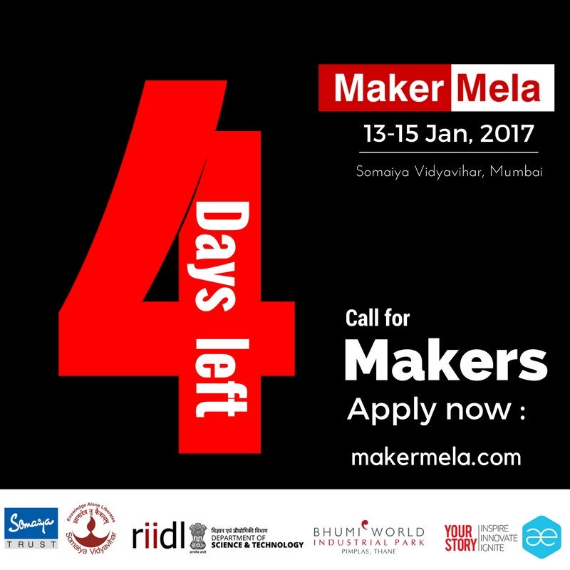 makermelaIndia's tweet photo. Last 4 days to apply to the Biggest Maker Movement of India! Don't miss this opportunity
#makermelaindia #FAN3 https://t.co/HgnQ7YwZic