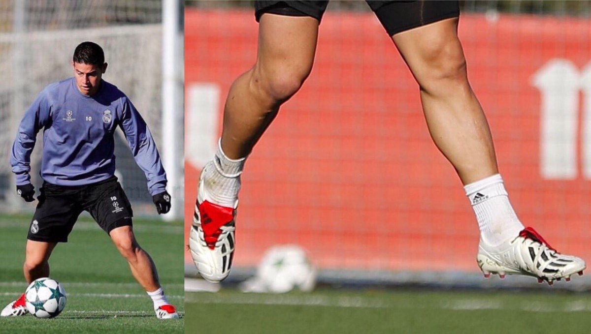 caughtoffside's tweet photo. James Rodríguez has trained in a pair of Champagne adidas Predator Mania remakes. A flash from the past! 🔥 https://t.co/SImZaHryd2