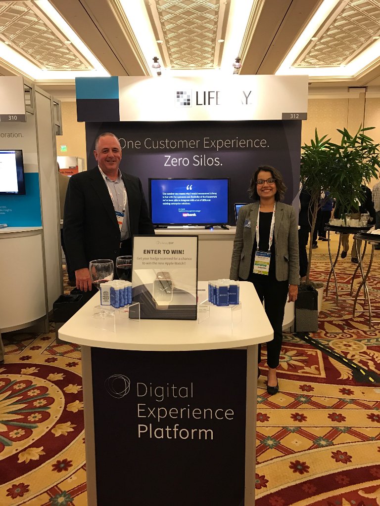 Liferay's tweet photo. Hello from the Liferay team! Chat with us at Booth #312 and get your badge scanned for a chance to win an Apple Watch!  #GartnerAPPS https://t.co/a3yAe0F9sT