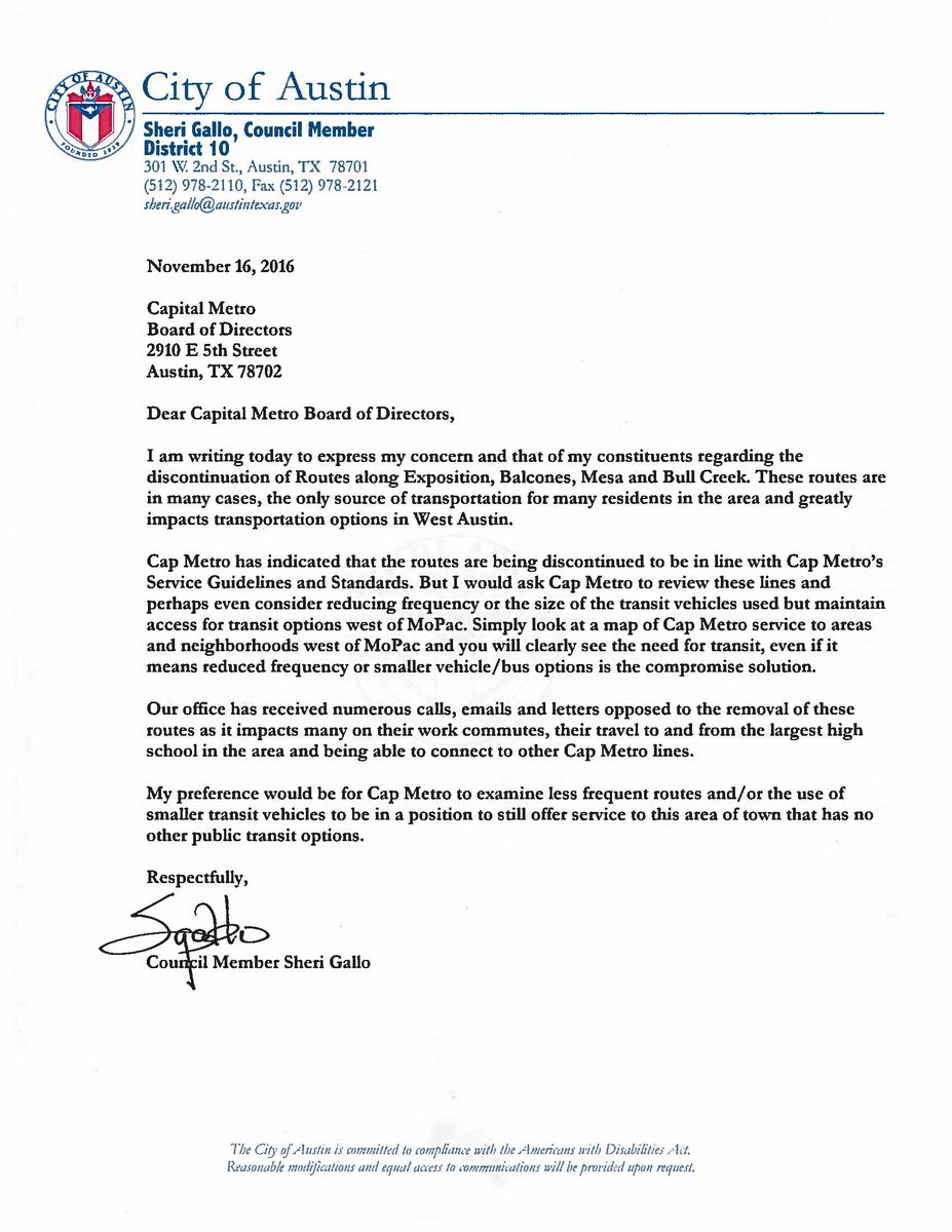 ICYMI: In mid-November, I sent this letter to <a href="/CapMetroATX/">CapMetro</a> about my concerns re: eliminated bus routes in District 10 #Connections2025