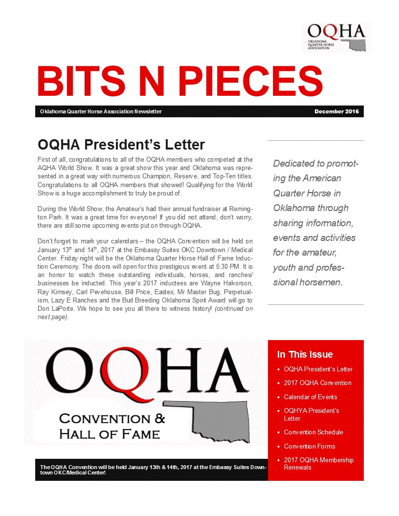 The OQHA Bits N Pieces December Newsletter is out! Check it out here: okqha.org/wp-content/upl…