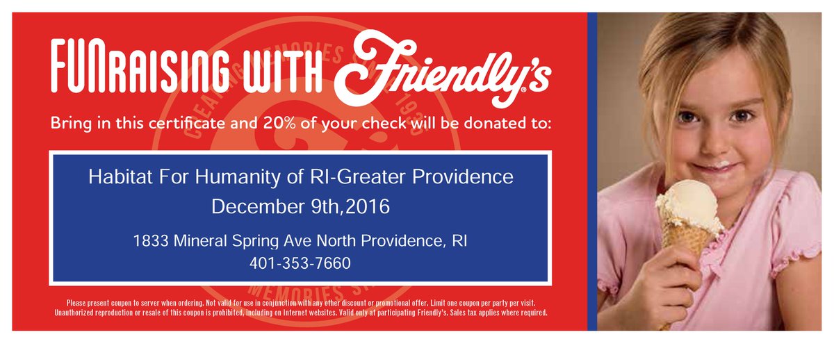 RMPSColorado's tweet image. Support Habitat for Humanity Friday Dec 9th -
You must present  a voucher and 20% of the proceeds will be donated to HFH of RI-GP . Share