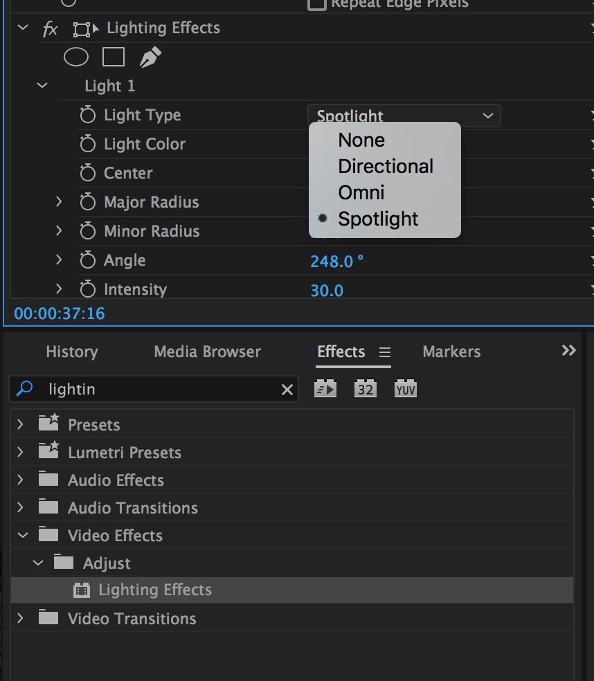 premiere_gal's tweet photo. #DYK you can add multiple lights to clips in #PremierePro? Video Effects > Adjust > Lighting Effect - @abbashapiro #GvExpo #FMCTraining https://t.co/PTJJ7ncrCD