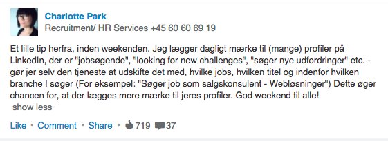 missmunter's tweet photo. Dagens tip til jobsøgende på #linkedindk kommer fra en headhunter med et særligt budskab til dig, der er "looking for new..." #jobdk #dkjob https://t.co/I1H7gYsVmO