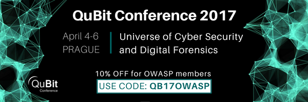 owasp's tweet image. Join the 4th annual cyber community event in Prague at QuBit! @QuBitCon #QuBit2017 buff.ly/2gNCaEz