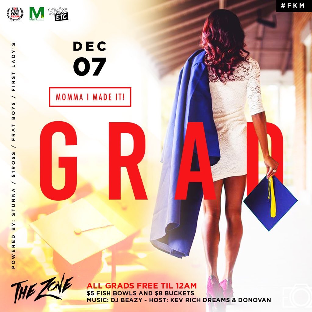 Tonight @ #TheZone All December Grads free until 12. EVERYONE free until 11 #WetWednesdays Look, Momma I Made It! Edition #NCAT16 #UNCG
- T