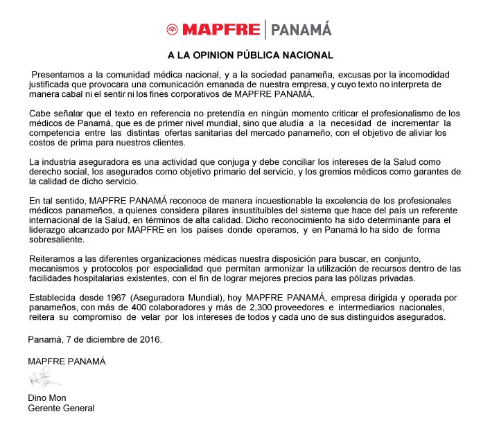 MAPFRE_PA's tweet photo. @PaCediter Le compartimos nuestro más reciente comunicado. Saludos. https://t.co/410GSLyUuD