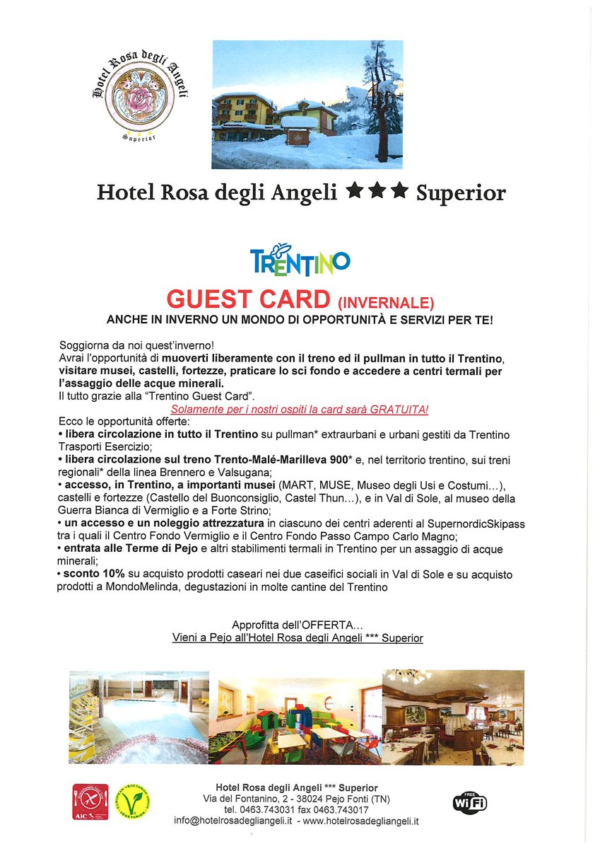 HotelRosadegliA's tweet photo. Noi ci siamo.... con tante novità!
La 1° è la GUEST CARD invernale...
richiedetela alla reception
#rosadegliangeli #guestcard #novità https://t.co/ZrET8WJlpr