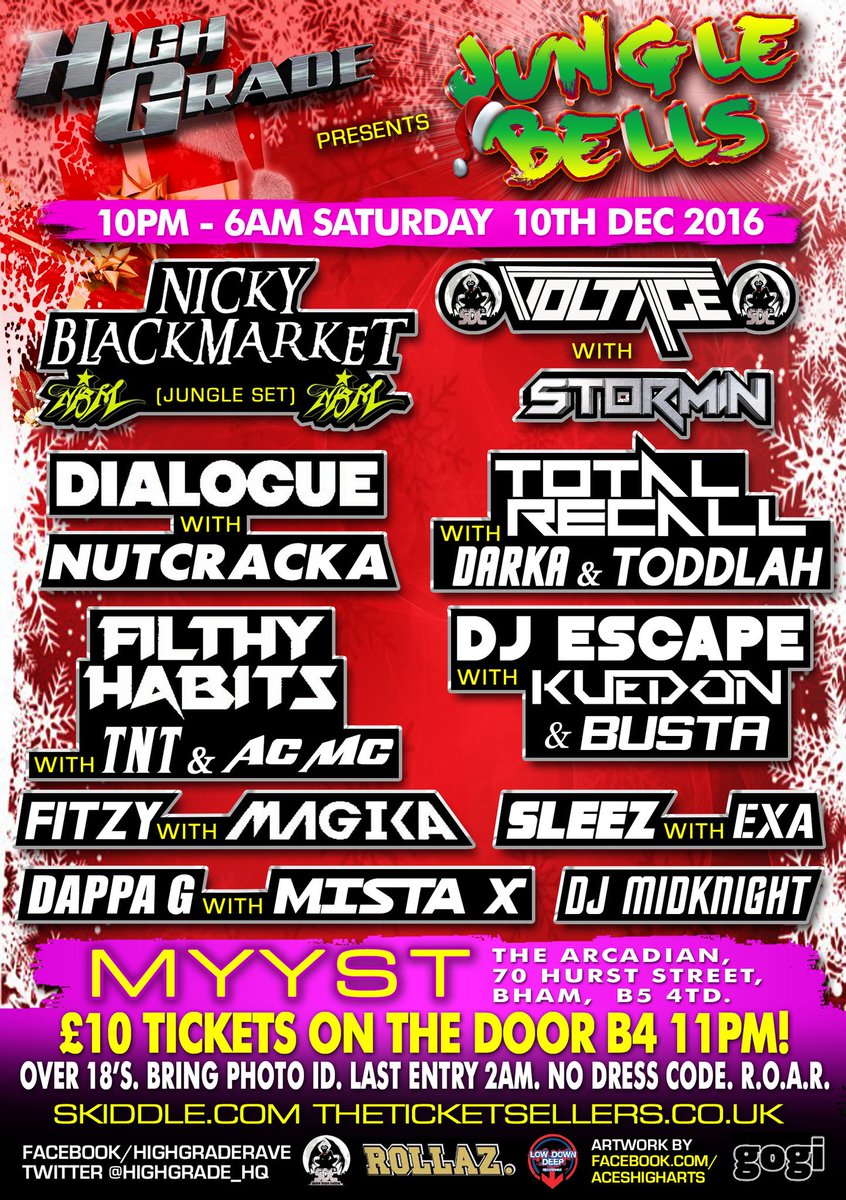 This Saturday! HIGHGRADE XMAS BASH @ Myyst, Birmingham. NICKY BLACKMARKET / VOLTAGE / STORMIN / NUTCRACKA + ManyMore